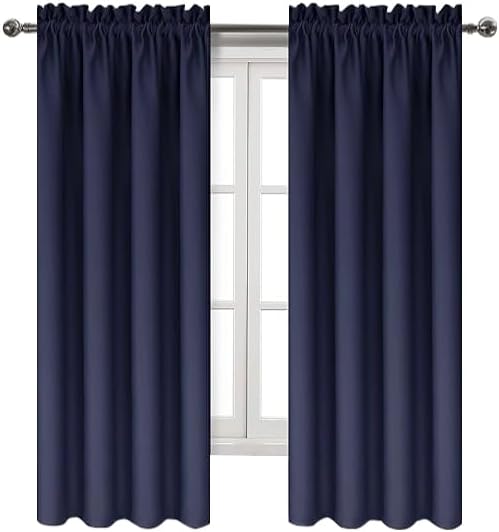 DWCN Navy Room Darkening Blackout Curtains - Thermal Insulated Privacy Energy Saving Window Curtain Drapes 42 x 63 inch Length, Set of 2 Bedroom Living Room Curtains