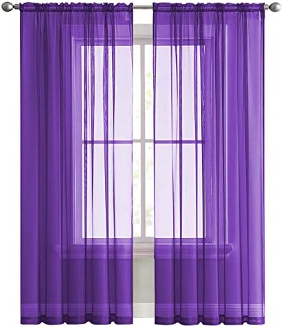 SpaceDresser Sheer Voile Window Treatment Rod Pocket Curtain Panels for Kitchen Bedroom Living Room Drapes Sunlight Filtering Privacy Semi Home Decor Assorted (Purple, 52 W x 45 L)