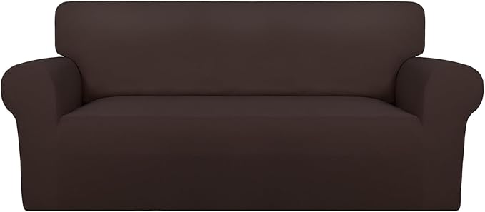 PureFit Super Stretch Sofa Slipcover – Spandex Non Slip Soft Couch Sofa Cover, Washable Furniture Protector with Non Skid Foam and Elastic Bottom for Kids, Pets (Oversized Loveseat, Chocolate)