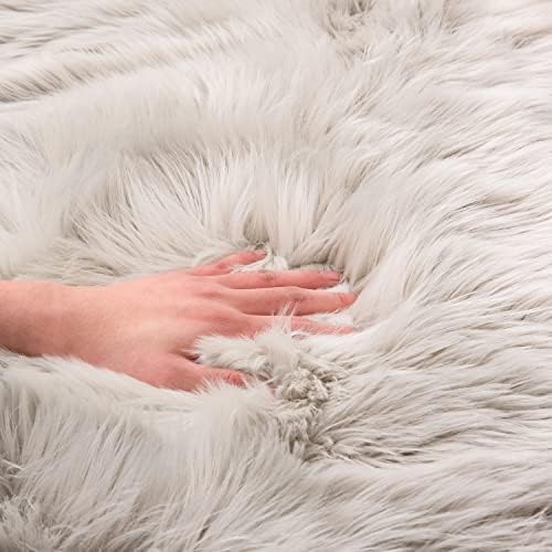 EasyJoy Ultra Soft Fluffy Shaggy Area Rug Faux Fur, Chair Cover, Fuzzy Seat Pad for Bedroom Floor Sofa Living Room (2 x 6 ft Sheepskin, Light Grey)