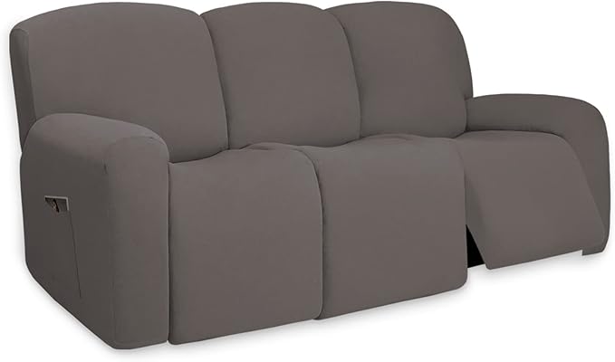 PureFit Super Stretch 3 Seats Recliner Sofa Couch Cover with Pocket-Non Slip Soft Sofa Slipcover, Washable Spandex Reclining Furniture Protector for Kids, Pets (Large, Taupe)