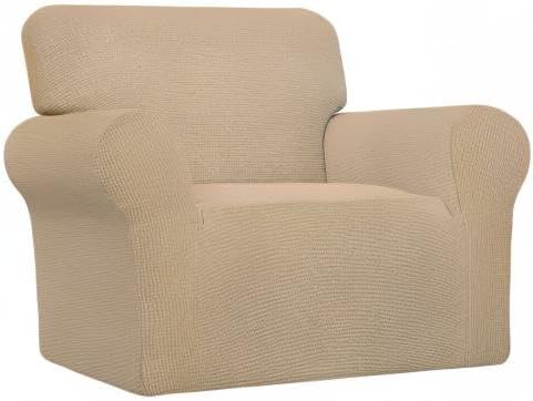 Easy-Going Stretch Chair Sofa Slipcover 1-Piece Couch Sofa Cover Furniture Protector Soft with Elastic Bottom for Kids, Pet. Spandex Jacquard Fabric Small Checks (Chair, Sand)