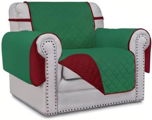 Easy-Going Chair Sofa Slipcover Reversible Sofa Cover Water Resistant Couch Cover Furniture Protector Cover with Elastic Straps for Pets Kids Children Dog Cat (Chair, Green/Christmas Red)