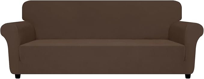 ZNSAYOTX Oversized Super Stretch Couch Cover (92"-115"), New Striped Sofa Covers Comfortable & Durable, Dog Cat Pets Friendly Extra Large Spandex Sofa Slipcovers (Coffee, XL Sofa)