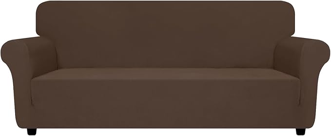 ZNSAYOTX Super Stretch Sofa Cover (72"-92"), New Striped Sofa Covers Fitted Slipcovers with Elastic Bottom, Dog Cat Pets Proof Spandex Washable Fabric Comfortable & Durable (Coffee, Sofa)