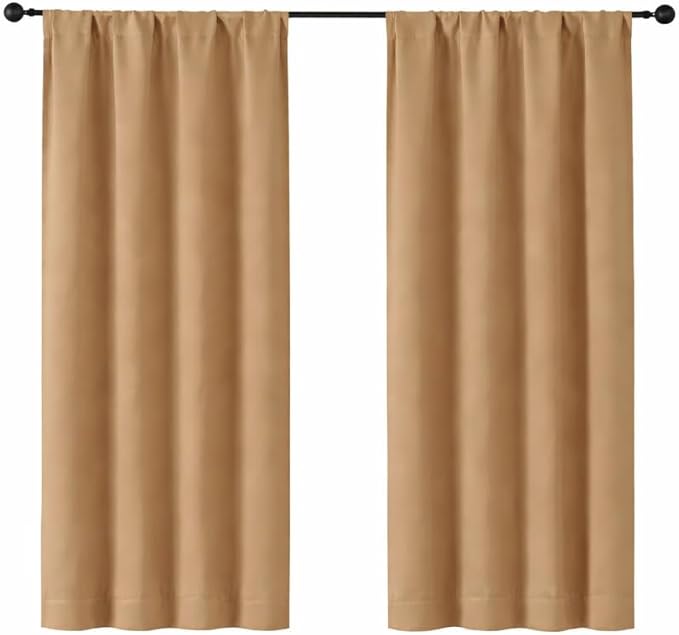 Simplebrand Ava Taupe Blackout Curtains for Bedroom 63 Inch Length 2 Panels Set, Solid Thermal Insulated Energy Saving Rod Pocket Window Treatment Curtains Blackout Drapes, W40 x L63 Inch, Taupe