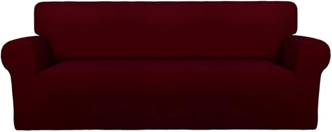 PureFit Super Stretch Sofa Slipcover – Spandex Non Slip Soft Couch Sofa Cover, Washable Furniture Protector with Non Skid Foam and Elastic Bottom for Kids, Pets （Sofa, Wine）