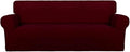 PureFit Super Stretch Sofa Slipcover – Spandex Non Slip Soft Couch Sofa Cover, Washable Furniture Protector with Non Skid Foam and Elastic Bottom for Kids, Pets （Sofa, Wine）