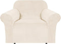 H.VERSAILTEX Stretch Velvet Armchair Cover Couch Covers 1 Cushion Chair Slipcover for Living Room Furniture Cover Crafted from Thick Comfy Rich Velour (Chair 31"-49", Cream)