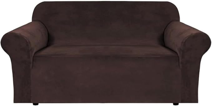 H.VERSAILTEX Stretch Velvet Loveseat Covers for 2 Cushion Couch Covers for Living Room Sofa Covers Slipcovers with Non Slip Straps Bottom, Ultra Thick Comfy Velour (Width 58"-72", Chocolate)