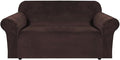 H.VERSAILTEX Stretch Velvet Loveseat Covers for 2 Cushion Couch Covers for Living Room Sofa Covers Slipcovers with Non Slip Straps Bottom, Ultra Thick Comfy Velour (Width 58"-72", Chocolate)