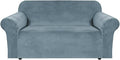 H.VERSAILTEX Stretch Velvet Loveseat Covers for 2 Cushion Couch Covers for Living Room Sofa Covers Slipcovers with Non Slip Straps Bottom, Ultra Thick Comfy Velour (Width 58"-72", Stone Blue)