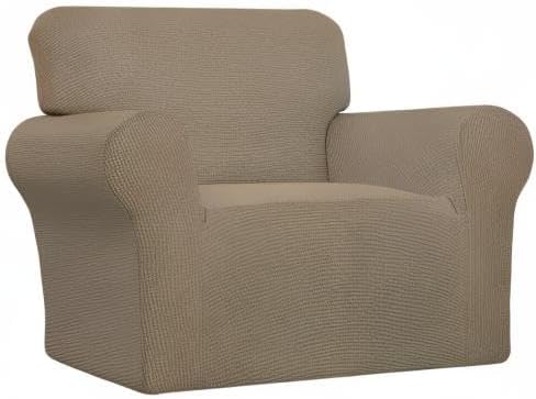Easy-Going Stretch Chair Sofa Slipcover 1-Piece Couch Sofa Cover Furniture Protector Soft with Elastic Bottom for Kids, Pet. Spandex Jacquard Fabric Small Checks (Chair, Tan)