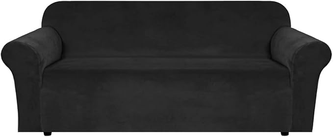 H.VERSAILTEX Stretch Velvet Sofa Covers for 3 Cushion Couch Covers Furniture Protector Soft with Non Slip Elastic Bottom, Crafted from Thick Comfy Rich Velour (Large Sofa 90"-97", Black)