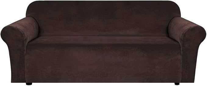 H.VERSAILTEX Stretch Velvet Sofa Covers Large Couch Covers Sofa Slipcovers Furniture Protector Soft with Non Slip Elastic Bottom, Feature Thick Comfy Rich Velour (Extra Wide Sofa 98"-105", Chocolate)
