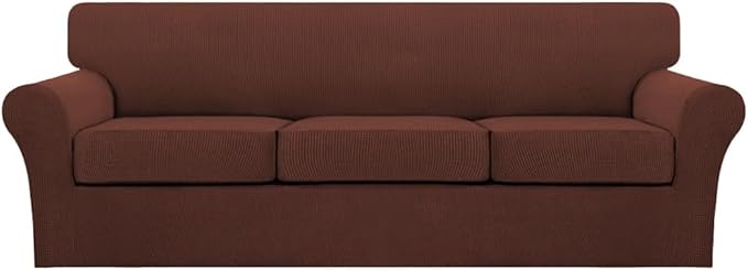 Turquoize 4 Piece Sofa Covers for 3 Cushion Couch Sofa Slipcover Soft Couch Cover for Dogs Washable Furniture Cover with 3 Individual Large Cushion Covers Feature Fabric (Large Sofa, Burnt Brick)