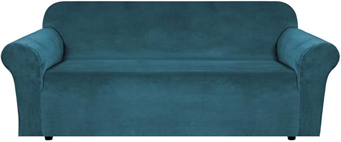 H.VERSAILTEX Stretch Velvet Sofa Covers for 3 Cushion Couch Covers Furniture Protector Soft with Non Slip Elastic Bottom, Crafted from Thick Comfy Rich Velour (Large Sofa 90"-97", Deep Teal)