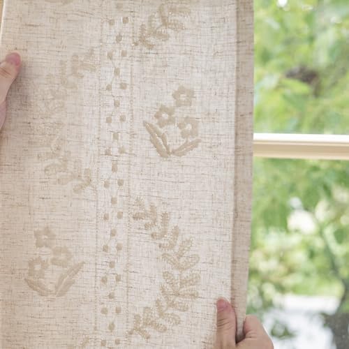 jinchan Belrose Linen Curtains for Bedroom Floral Curtains 108 Inch Length Linen Blend Ivory Embroidered Drapes Farmhouse Flower Patterned Drapes for Living Room Window Treatments Set 2 Panels