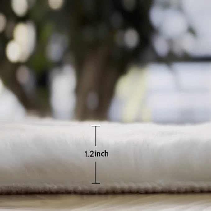 ORINOVA White Shaggy Bunny Fur Rugs for Living Room Washable Furry Area Rugs for Bedroom Nursery Rug 3x5 Teen Room Décor Boho Rug