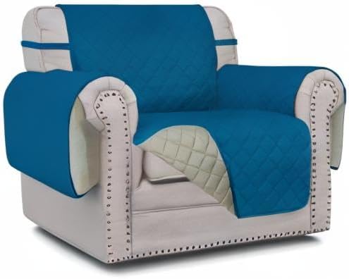 Easy-Going Chair Sofa Slipcover Reversible Sofa Cover Water Resistant Couch Cover Furniture Protector Cover with Elastic Straps for Pets Kids Children Dog Cat (Chair, PeacockBlue/Beige)