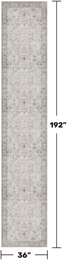 Hazo Haus Boho 3x16 Wide Hallway Runner - Light Gray and Taupe, Washable Low Pile Non Slip Stain Resistant 16ft Runner Rug for Long Kitchen, Hall Way, Floral Decor