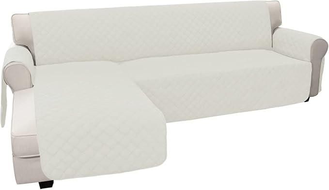 Easy-Going Sofa Slipcover L Shape Sofa Cover Sectional Couch Cover Chaise Cover Reversible Furniture Protector for Pets Kids Dog Cat (Large, Ivory/Ivory)