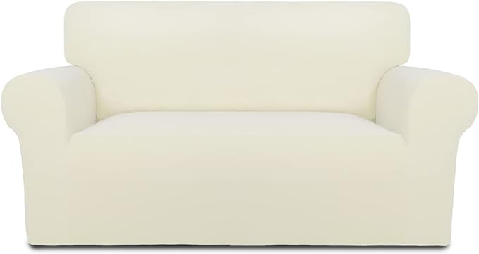 PureFit Super Stretch Sofa Slipcover – Spandex Non Slip Soft Couch Sofa Cover, Washable Furniture Protector with Non Skid Foam and Elastic Bottom for Kids, Pets （Loveseat, Ivory）