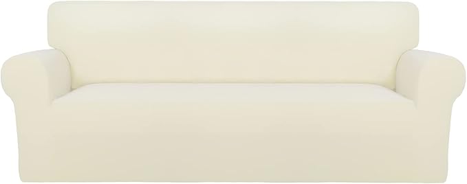 PureFit Super Stretch Sofa Slipcover – Spandex Non Slip Soft Couch Sofa Cover, Washable Furniture Protector with Non Skid Foam and Elastic Bottom for Kids, Pets （Oversized Sofa, Ivory）
