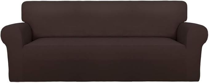 PureFit Super Stretch Sofa Slipcover – Spandex Non Slip Soft Couch Sofa Cover, Washable Furniture Protector with Non Skid Foam and Elastic Bottom for Kids, Pets （Oversized Sofa, Chocolate）
