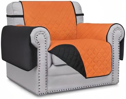 Easy-Going Chair Sofa Slipcover Reversible Sofa Cover Water Resistant Couch Cover Furniture Protector Cover with Elastic Straps for Pets Kids Children Dog Cat (Chair, Orange/Black)