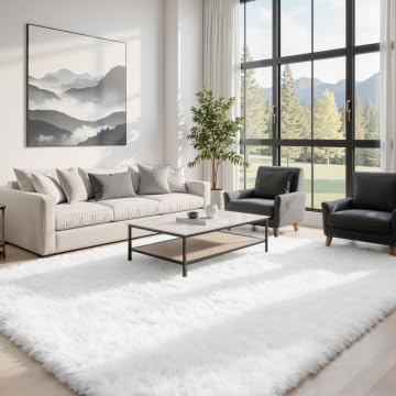 6x9 Area Rugs for Living Room Rug: Soft Fluffy Shag White Rugs for Bedroom, Non-Slip Large Fuzzy Plush Rug Indoor Floor Carpet for Nursery Kids Boys Girls Room, Dorms, Playroom, Modern Home Decor