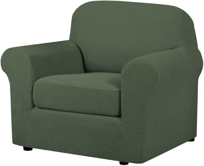 H.VERSAILTEX 2-Pieces Armchair Cover Chair Slipcovers with Arms Furniture Protector Cover Fit Armchair Width Up to 47 Inch, Jacquard Spandex Couch Covers Armchair Slipcover - Bronze Green, Chair
