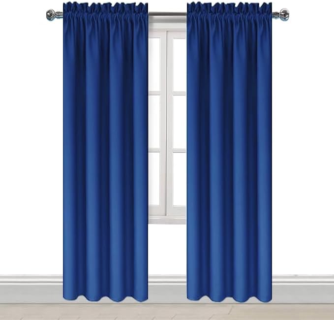 DWCN Blackout Curtains Room Darkening Thermal Insulated Bedroom Curtains Window Curtain Panels, 38 x 84 inches Long, Set of 2 Classic Blue Rod Pocket Drapes