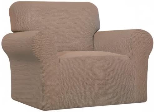 Easy-Going Stretch Chair Sofa Slipcover 1-Piece Couch Sofa Cover Furniture Protector Soft with Elastic Bottom for Kids, Pet. Spandex Jacquard Fabric Small Checks (Chair, Camel)