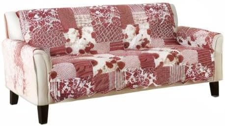 Great Bay Home Reversible Patchwork Sofa Cover - Washable Slipcover Furniture Protector with Elastic Straps - Perfect for Kids & Pets - Box-Stitched Detail (Burgundy)