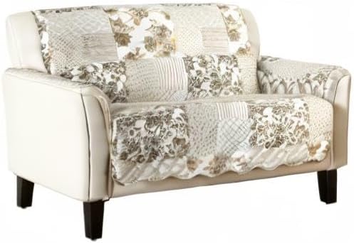 Great Bay Home Reversible Patchwork Loveseat Cover - Washable Slipcover Furniture Protector with Elastic Straps - Perfect for Kids & Pets - Box-Stitched Detail (Taupe)