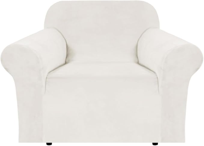 H.VERSAILTEX Stretch Velvet Armchair Cover Couch Covers 1 Cushion Chair Slipcover for Living Room Furniture Cover Crafted from Thick Comfy Rich Velour (Chair 31"-49", Porcelain White)