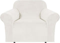 H.VERSAILTEX Stretch Velvet Armchair Cover Couch Covers 1 Cushion Chair Slipcover for Living Room Furniture Cover Crafted from Thick Comfy Rich Velour (Chair 31"-49", Porcelain White)