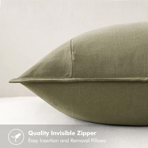 MIULEE Neutral Green Linen Pillow Covers Pack of 4 Decorative Natural Solid Throw Pillow Covers Accent Boho Farmhouse Couch Pillowcases Modern Spring Home Decor for Living Room Bed Sofa 18x18 Inch