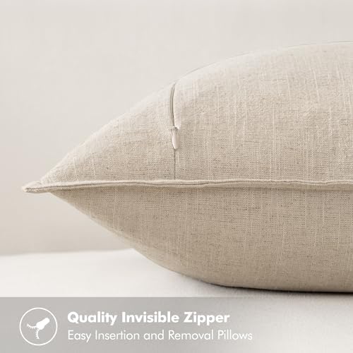 MIULEE Neutral Cream/Gray Linen Pillow Covers Pack of 4 Decorative Natural Solid Throw Pillow Covers Soft Accent Boho Farmhouse Couch Pillowcases Modern Home Decors for Living Room Bed Sofa 18x18 Inch