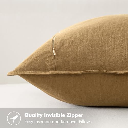 MIULEE Neutral Gold/Brown Linen Pillow Covers Pack of 4 Decorative Natural Throw Pillow Covers Soft Accent Boho Farmhouse Couch Pillowcases Modern Spring Decor for Living Room Bed Sofa 18x18 Inch