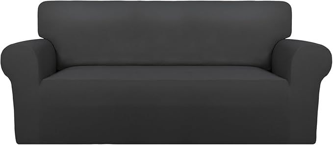 PureFit Super Stretch Sofa Slipcover – Spandex Non Slip Soft Couch Sofa Cover, Washable Furniture Protector with Non Skid Foam and Elastic Bottom for Kids, Pets (Oversized Loveseat, Dark Gray)