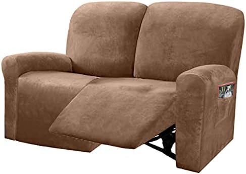 ULTICOR Reclining Love Seat Slipcover, 48" - 65" L, 6-Piece Velvet Stretch Loveseat Reclining Sofa Covers, 2 seat Love seat Recliner Cover, Thick, Soft, Washable (Sand)