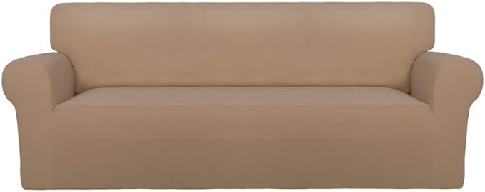 PureFit Super Stretch Sofa Slipcover – Spandex Non Slip Soft Couch Sofa Cover, Washable Furniture Protector with Non Skid Foam and Elastic Bottom for Kids, Pets （Oversized Sofa, Camel）