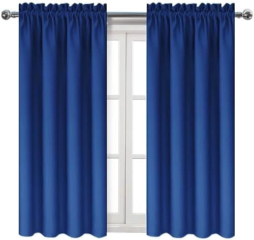 DWCN Blackout Curtains Room Darkening Thermal Insulated Bedroom Curtains Window Curtain Panels, 52 x 54 inches Long, Set of 2 Classic Blue Rod Pocket Drapes