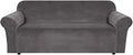 H.VERSAILTEX Stretch Velvet Sofa Covers for 3 Cushion Couch Covers Furniture Protector Soft with Non Slip Elastic Bottom, Crafted from Thick Comfy Rich Velour (Large Sofa 90"-97", Grey)
