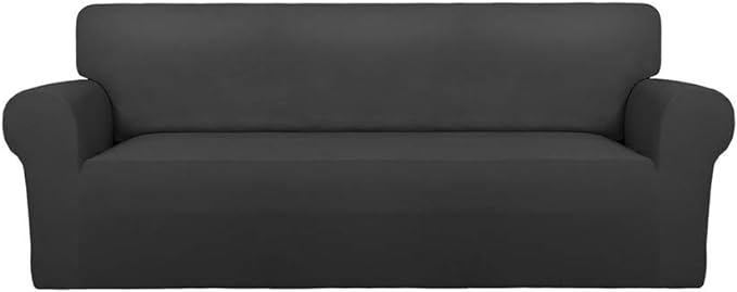 PureFit Super Stretch Sofa Slipcover – Spandex Non Slip Soft Couch Sofa Cover, Washable Furniture Protector with Non Skid Foam and Elastic Bottom for Kids, Pets （Oversized Sofa, Dark Gray）