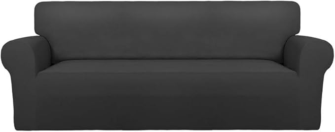 PureFit Super Stretch Sofa Slipcover – Spandex Non Slip Soft Couch Sofa Cover, Washable Furniture Protector with Non Skid Foam and Elastic Bottom for Kids, Pets （Sofa, Dark Gray）