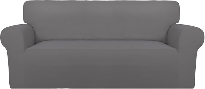 PureFit Super Stretch Sofa Slipcover – Spandex Non Slip Soft Couch Sofa Cover, Washable Furniture Protector with Non Skid Foam and Elastic Bottom for Kids, Pets (Oversized Loveseat, Light Gray)