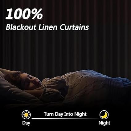 Guken Orange 100% Blackout Linen Curtains 102 Inch Length 2 Panels Set for Living Room Bedroom Back Tab Thermal Insulated 100% Black Out Drapes Room Darkening Farmhouse Window Curtains, 52x102